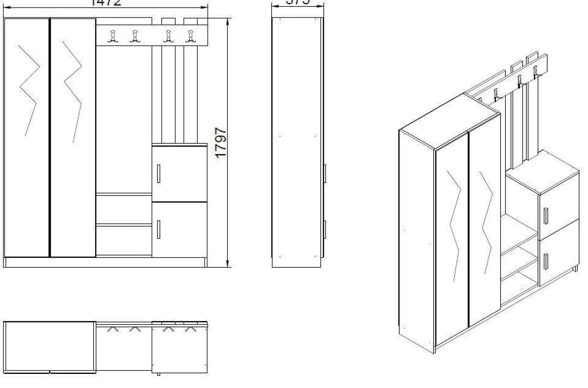 Mobile da ingresso Hene, 147x38 h180 cm,<Dmora Flash Sale