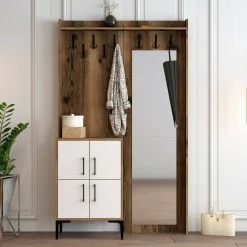 Mobile da ingresso Isidore, 120x35h200 cm, Noce e Bianco<Dmora New
