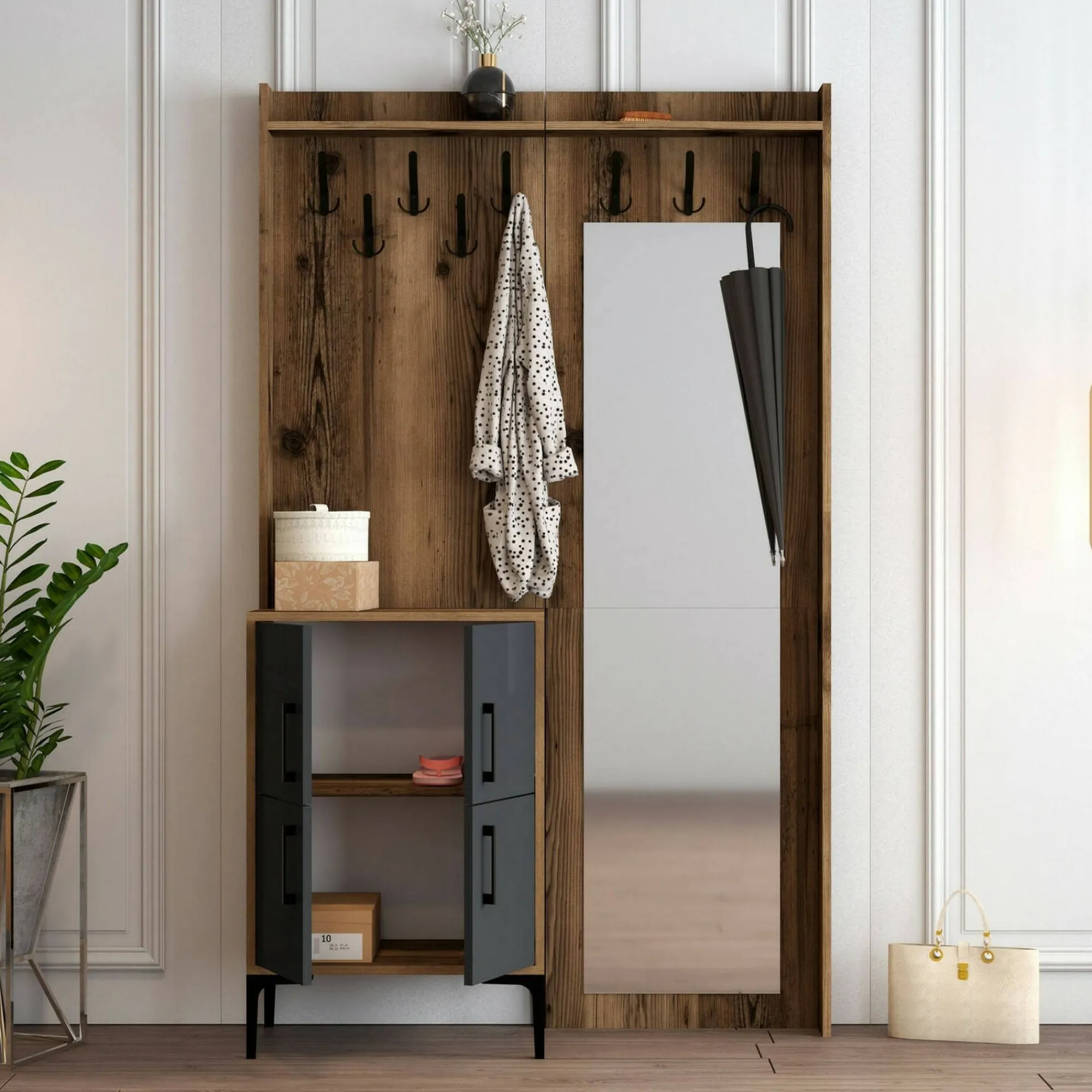 Mobile da ingresso Isidore, 120x35h200 cm, Noce e Antracite<Dmora Cheap