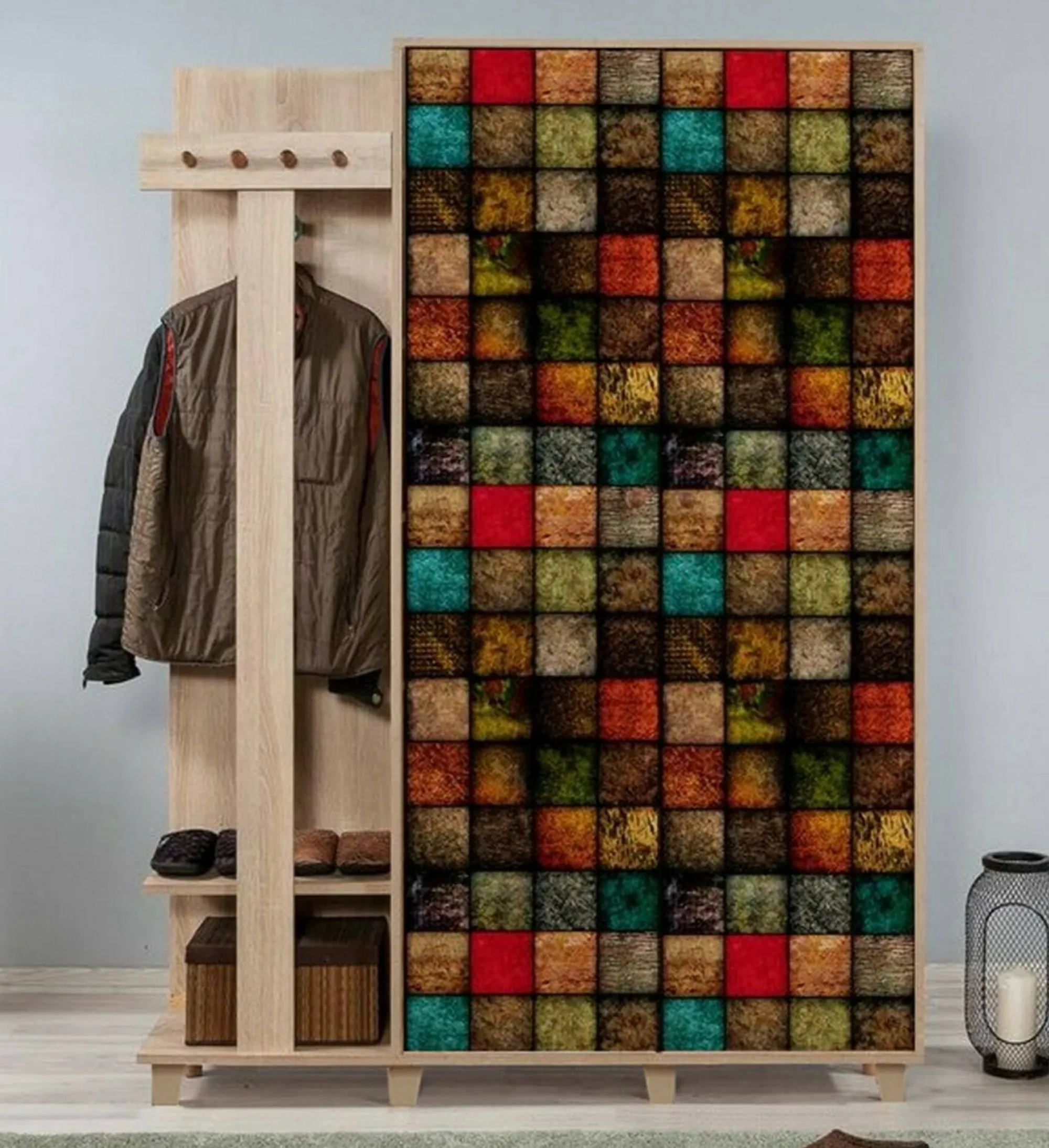 Mobile da ingresso Liana, 135x36h194 cm, Quercia e Multicolore<Dmora Cheap