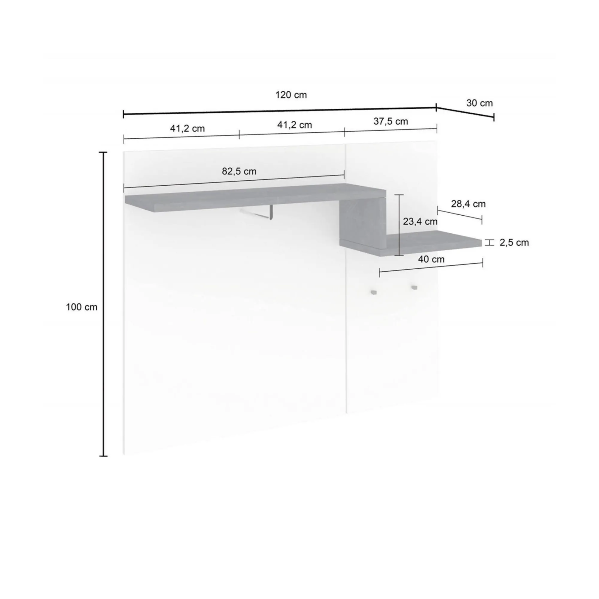 Mobile da ingresso Mugello, cm 120x30h100, Bianco lucido e Ardesia<Dmora Clearance