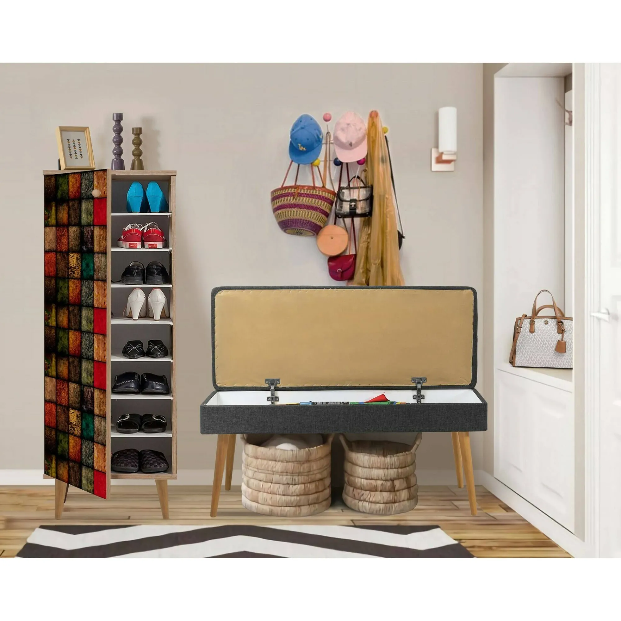 Mobile da ingresso Podgorica, 50x38h135 cm, Quercia e Antracite<Dmora New