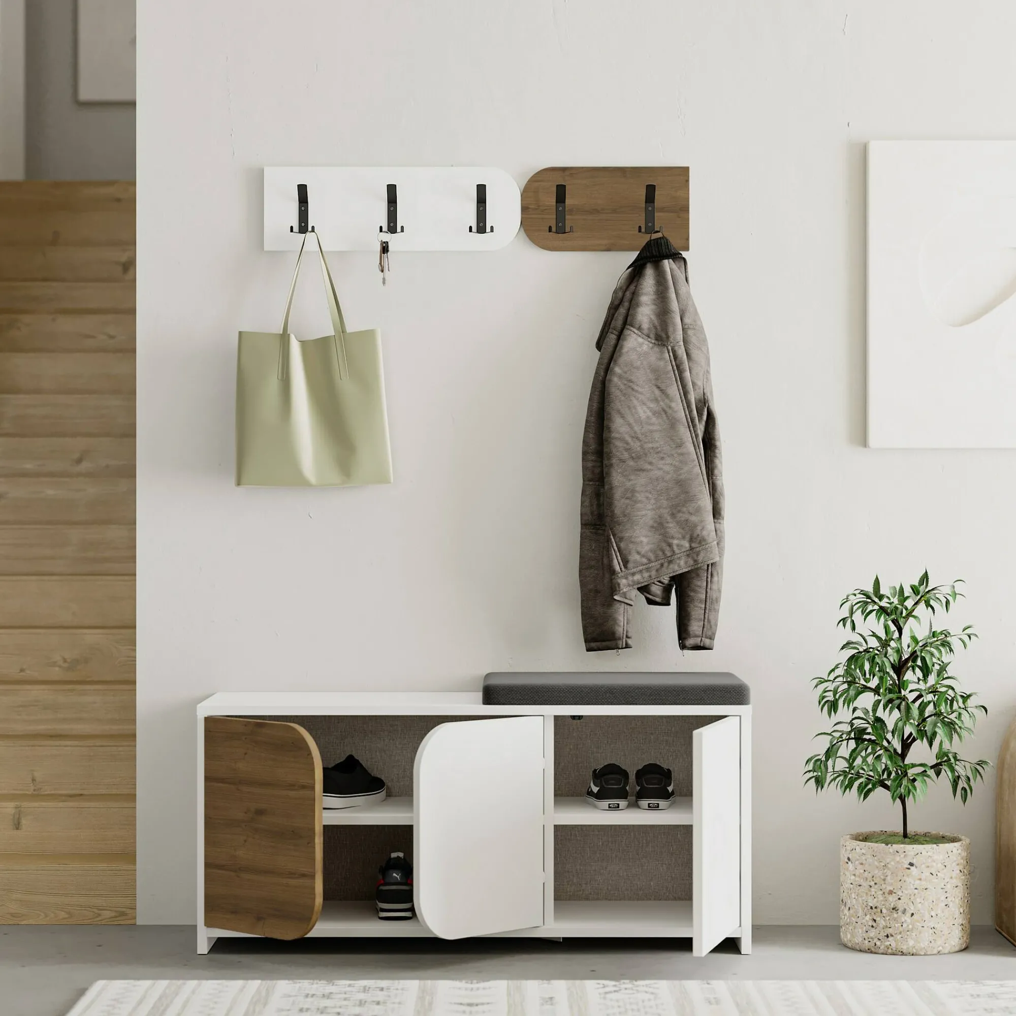 Mobile da ingresso Riga, 105x37 h52 cm, Quercia e Bianco<Dmora Shop