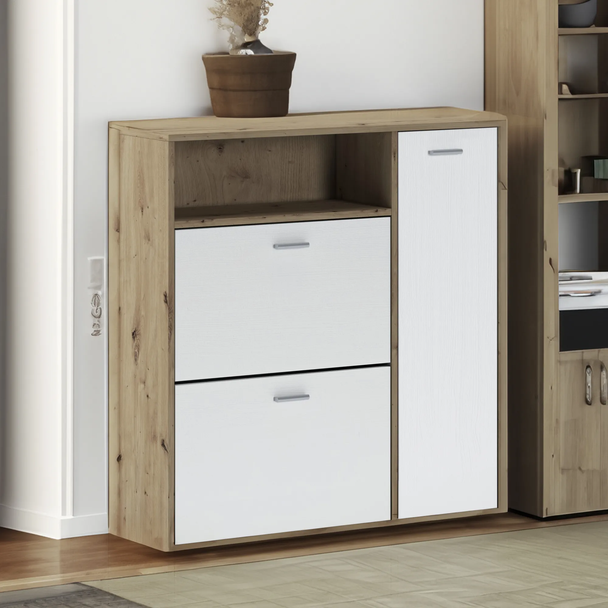 Mobile da ingresso Scultore, 92x27h94 cm, Rovere e Bianco<Dmora Online