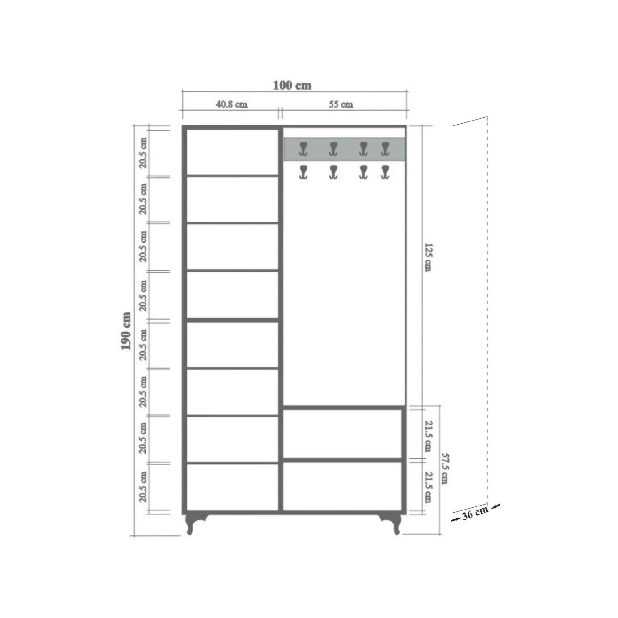 Mobile da ingresso Sugilite, 100x36h190 cm, Quercia e Multicolore<Dmora Outlet