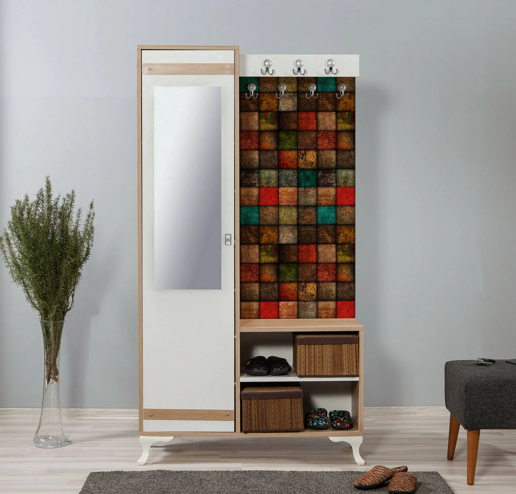 Mobile da ingresso Sugilite, 100x36h190 cm, Quercia e Multicolore<Dmora Outlet