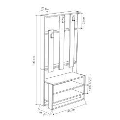 Mobile da ingresso Toraji, 90x36 h180 cm, Bianco e Quercia<Dmora Outlet