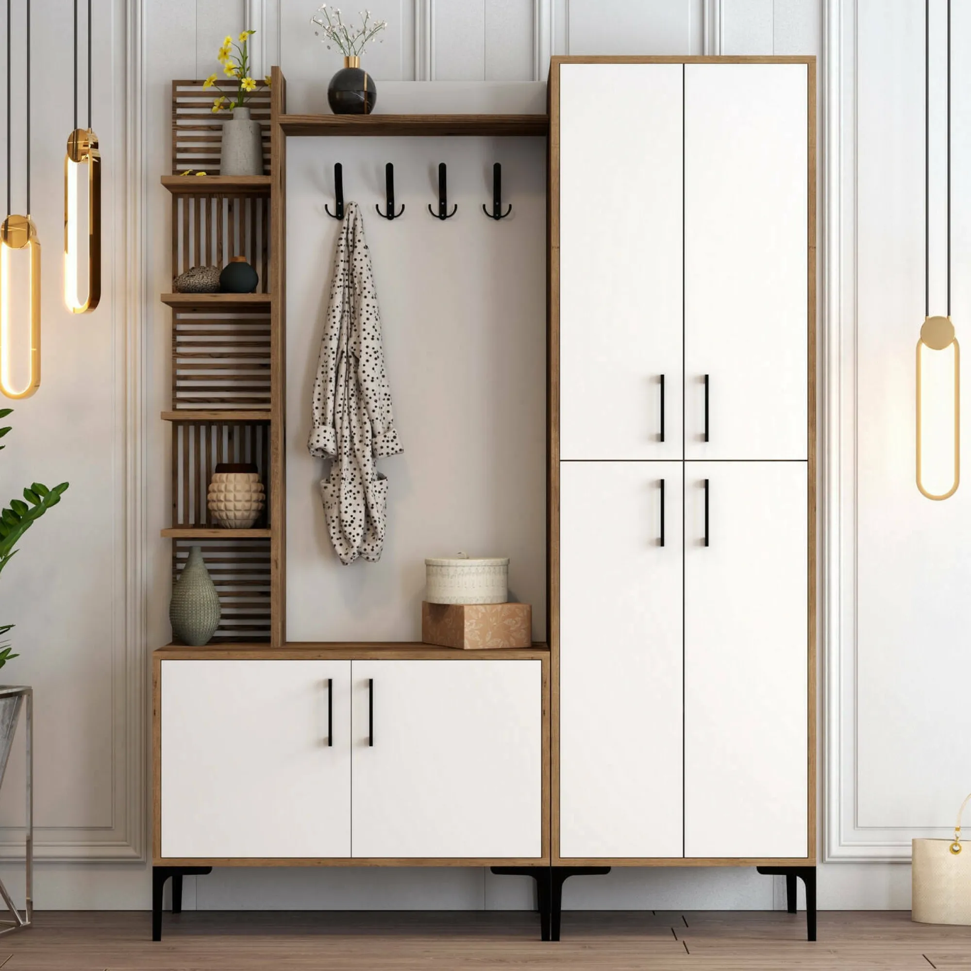 Mobile da ingresso Vivian, 150x200 h35 cm, Noce e Bianco<Dmora Best Sale