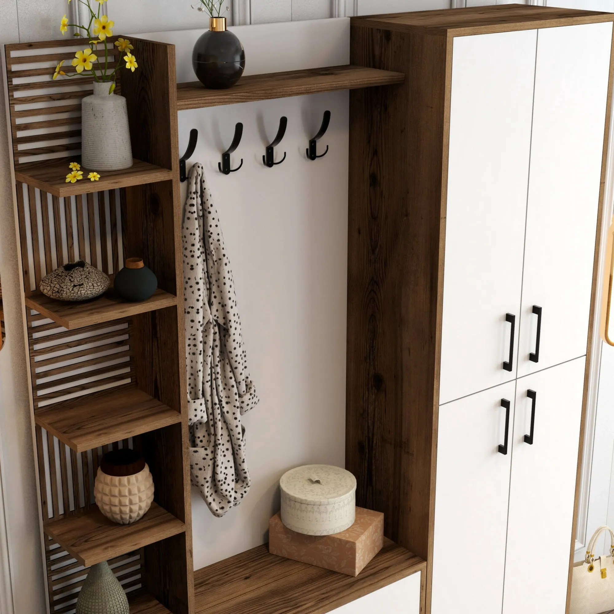 Mobile da ingresso Vivian, 150x200 h35 cm, Noce e Bianco<Dmora Best Sale