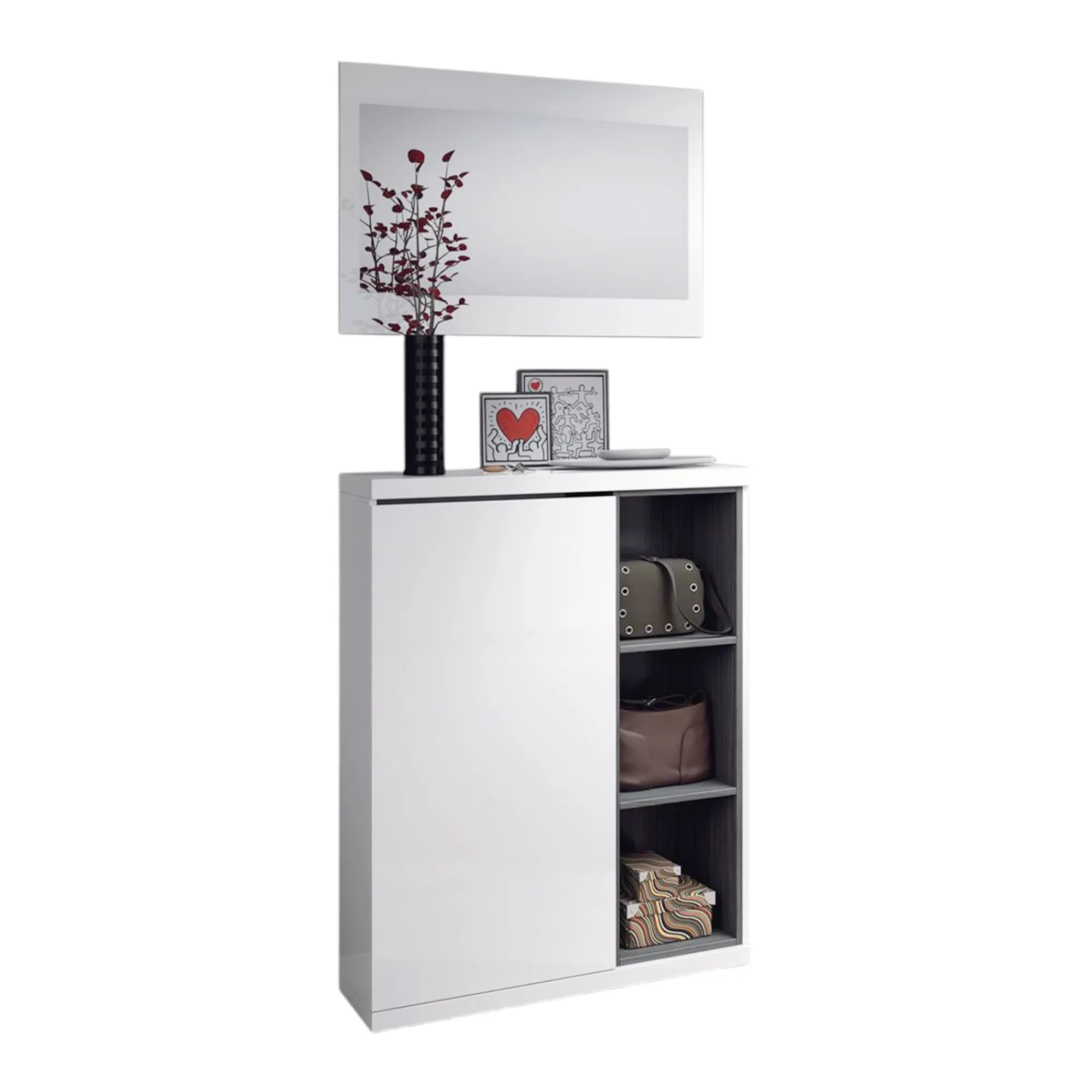 Mobile da ingresso Volturno, 79x25h167 cm, Bianco e Grigio cenere<Dmora Sale