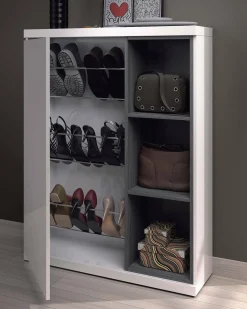 Mobile da ingresso Volturno, 79x25h167 cm, Bianco e Grigio cenere<Dmora Sale