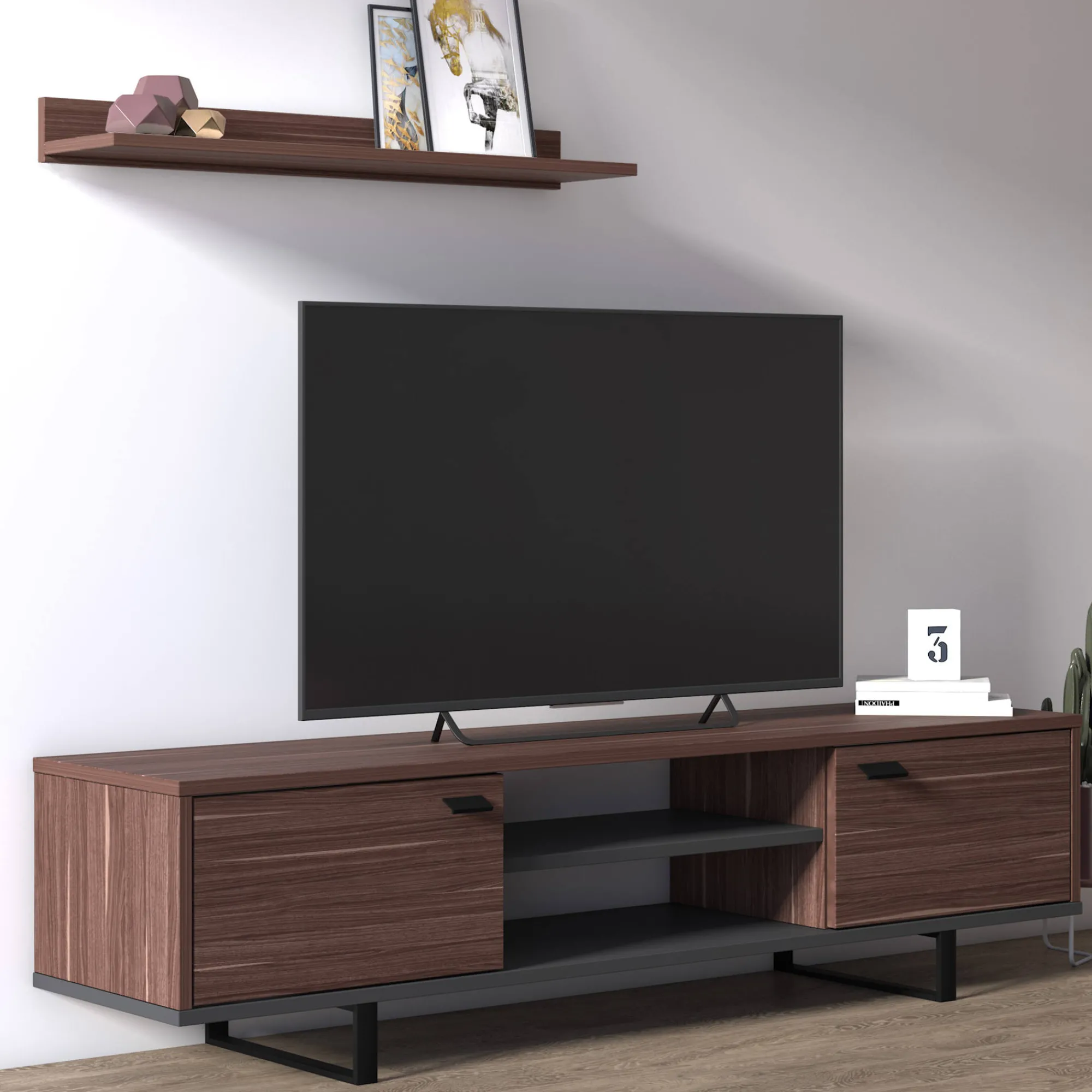 Mobile da soggiorno porta TV con due ante e due ripiani, cm 150 x 35 x 44, colore e antracite<Dmora Flash Sale