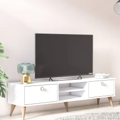 Mobile da soggiorno porta TV con due antine e due vani centrali, cm 152 x 35 x 40, colore<Dmora Online