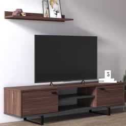 Mobile da soggiorno porta TV con due ante e due ripiani, cm 150 x 35 x 44, colore e antracite<Dmora Store