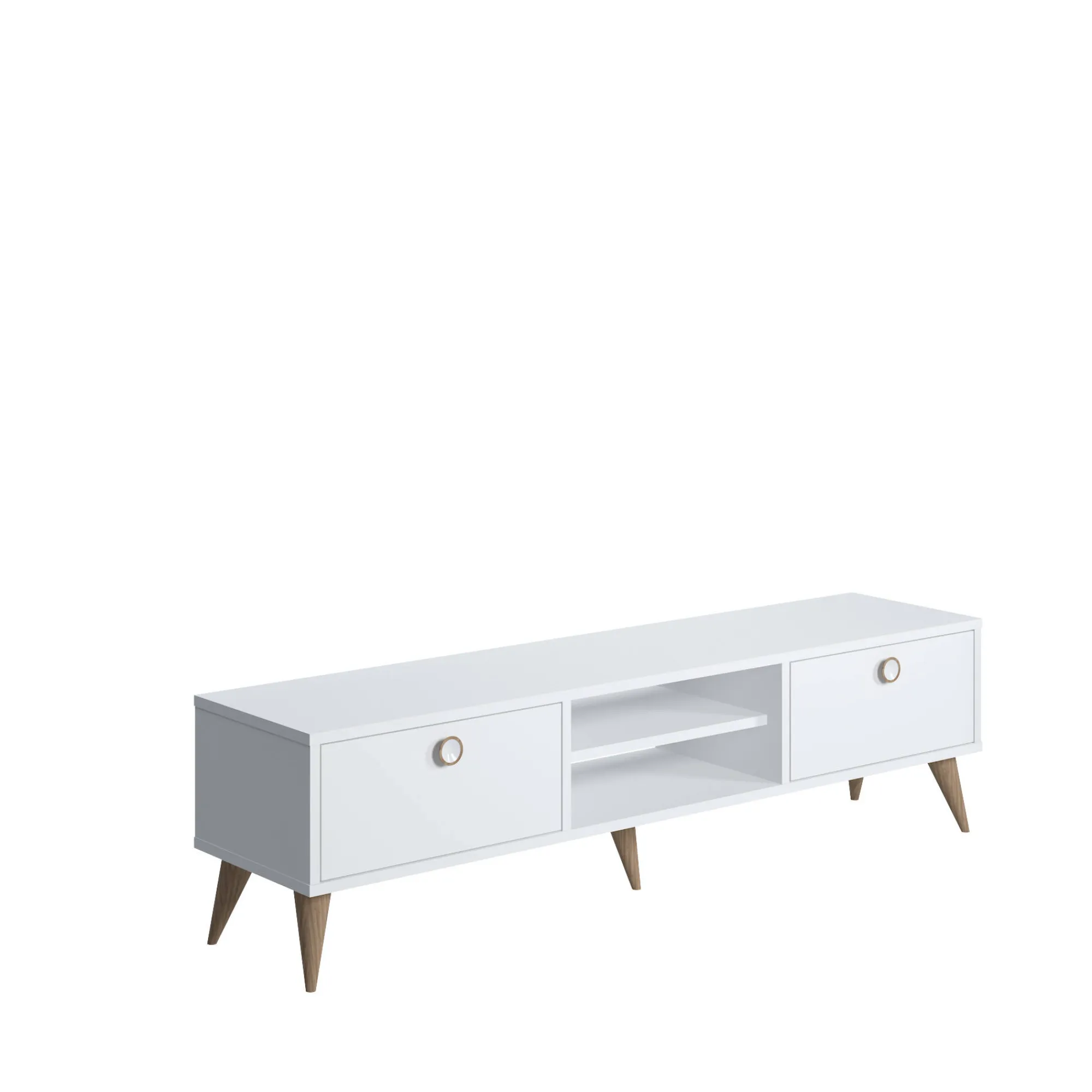 Mobile da soggiorno porta TV con due antine e due vani centrali, cm 152 x 35 x 40, colore<Dmora Online