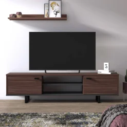 Mobile da soggiorno porta TV con due ante e due ripiani, cm 150 x 35 x 44, colore e antracite<Dmora Flash Sale