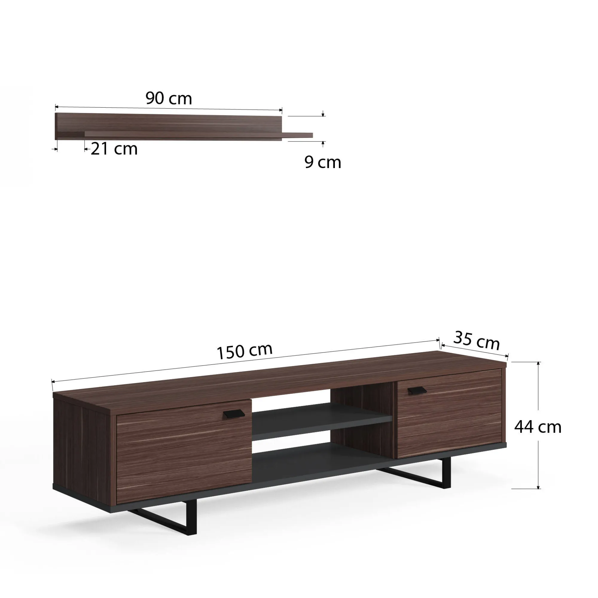 Mobile da soggiorno porta TV con due ante e due ripiani, cm 150 x 35 x 44, colore e antracite<Dmora Flash Sale