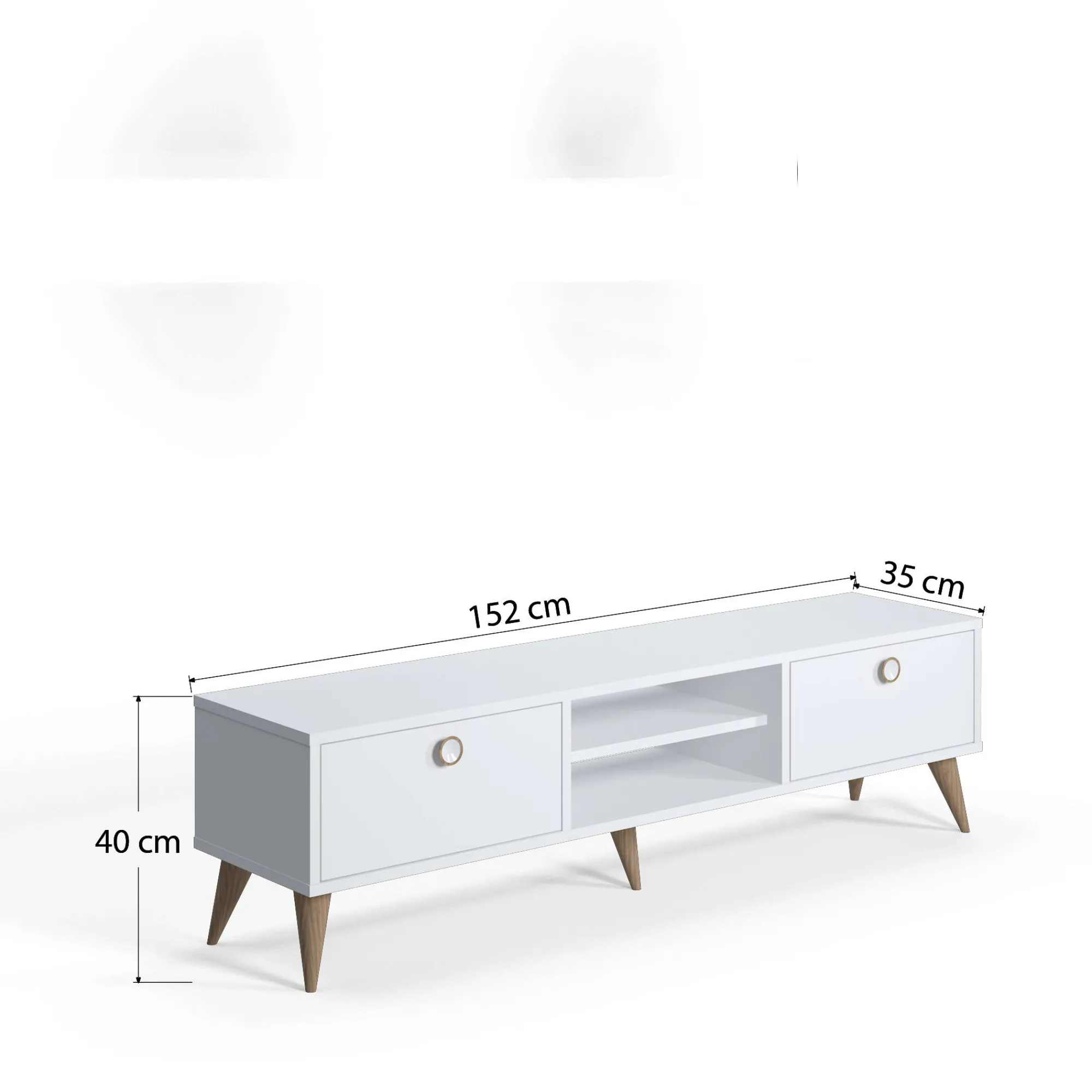 Mobile da soggiorno porta TV con due antine e due vani centrali, cm 152 x 35 x 40, colore<Dmora Online