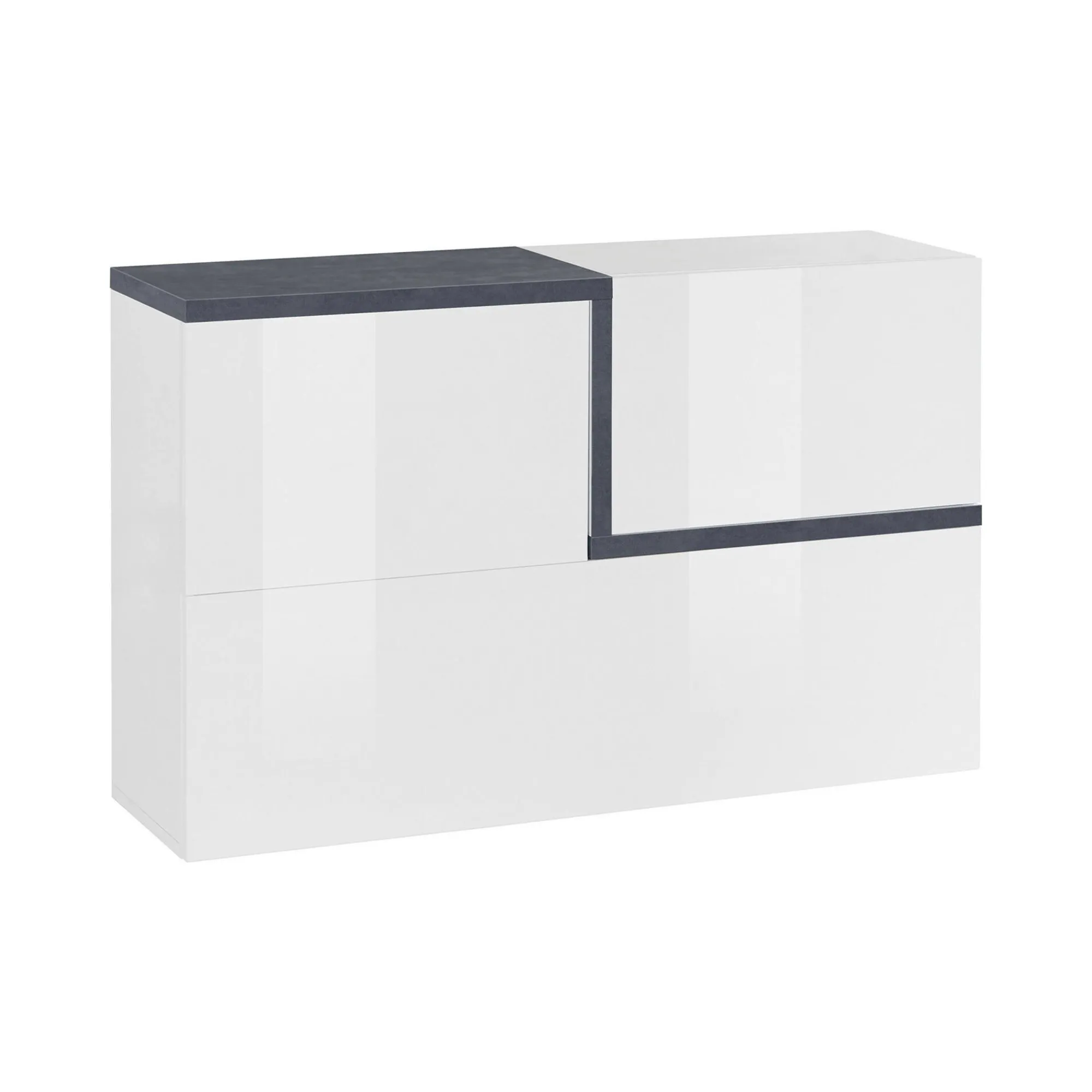 Mobile pensile Dpafund, cm 100x30h63, Bianco lucido e Ardesia<Dmora Cheap
