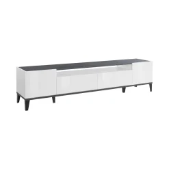 Mobile porta TV Abina, cm 200x40h47, Bianco lucido e Ardesia<Dmora Hot