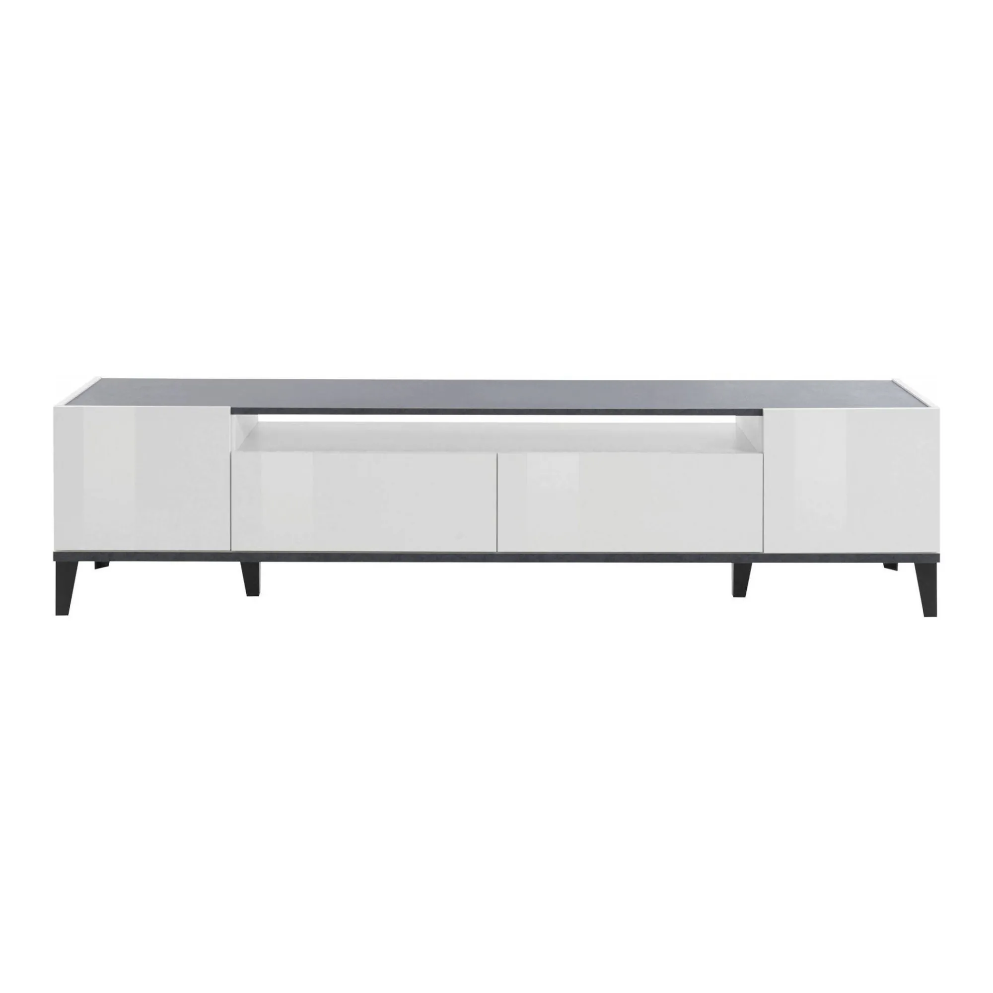 Mobile porta TV Abina, cm 200x40h47, Bianco lucido e Ardesia<Dmora Hot