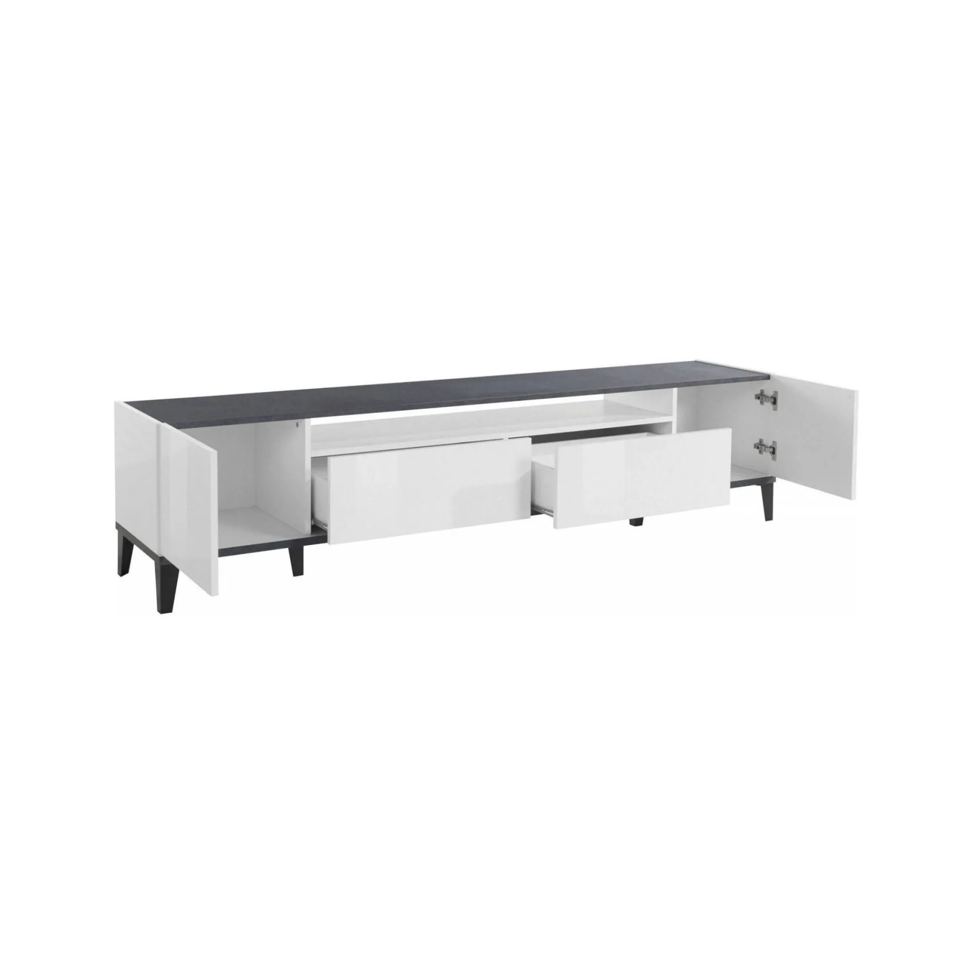 Mobile porta TV Abina, cm 200x40h47, Bianco lucido e Ardesia<Dmora Hot