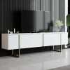 Mobile porta TV Abishia, 180x30h50 cm, Bianco e Oro<Dmora Cheap