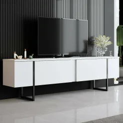 Mobile porta TV Abishia, 180x30h50 cm, Bianco e Nero<Dmora Sale