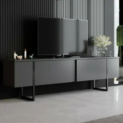 Mobile porta TV Abishia, 180x30h50 cm, Antracite e Nero<Dmora New