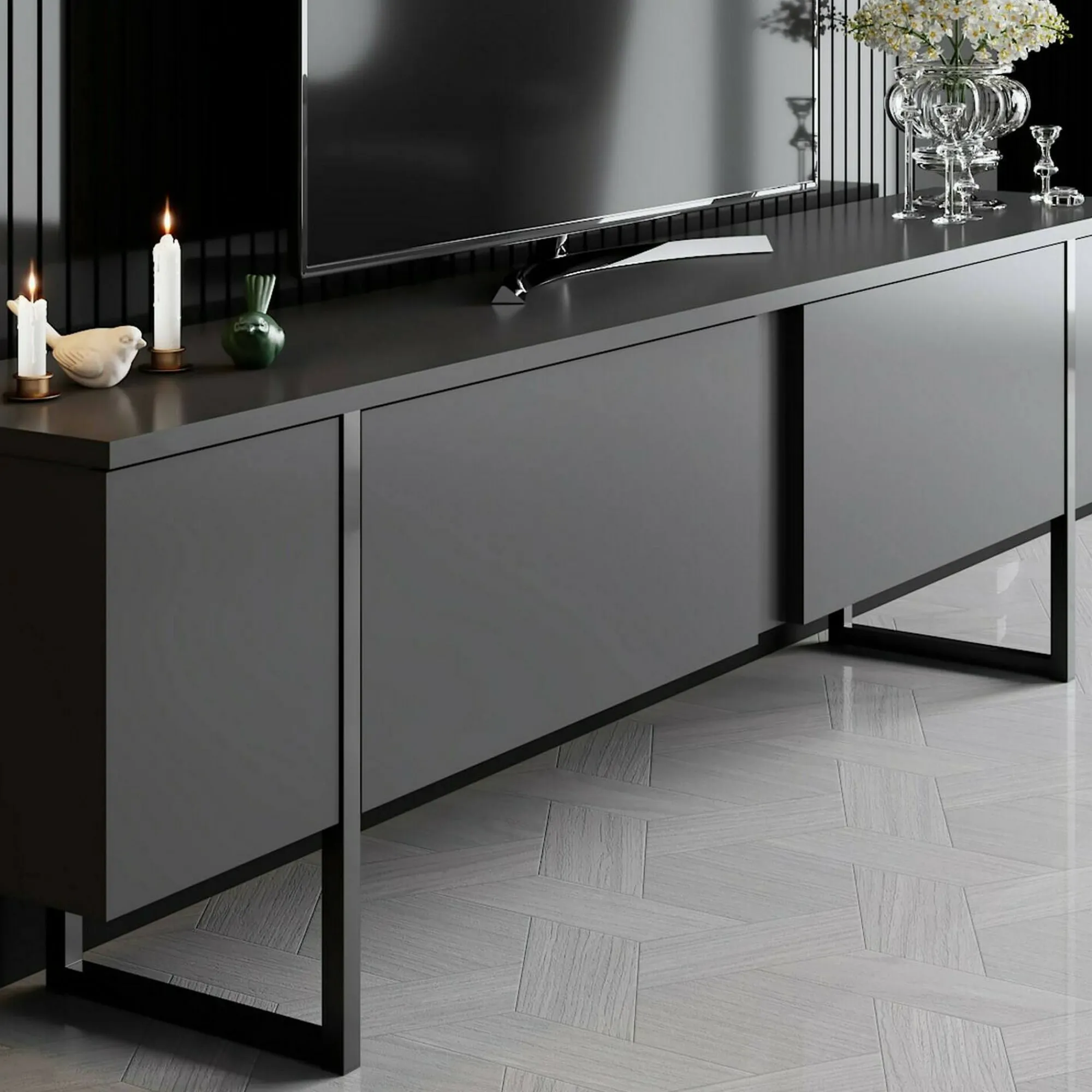 Mobile porta TV Abishia, 180x30h50 cm, Antracite e Nero<Dmora New