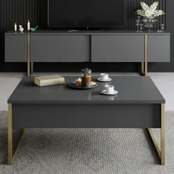 Mobile porta TV Abishia, 180x30h50 cm, Antracite e Oro<Dmora Fashion