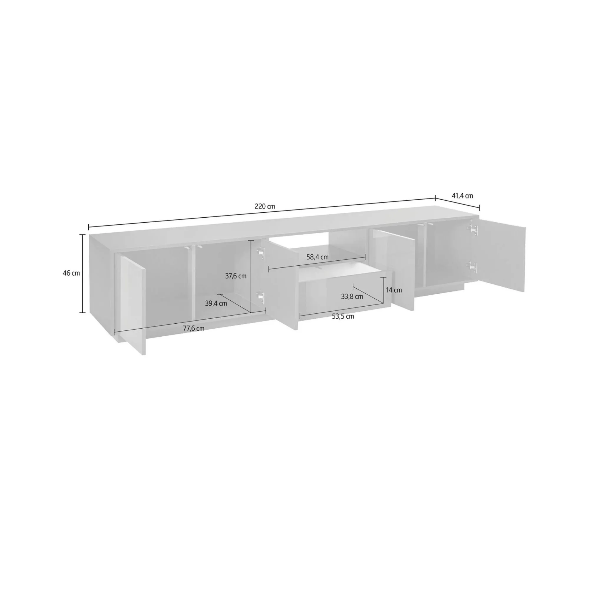 Mobile porta TV Ajuly, cm 220x41h46,<Dmora Cheap