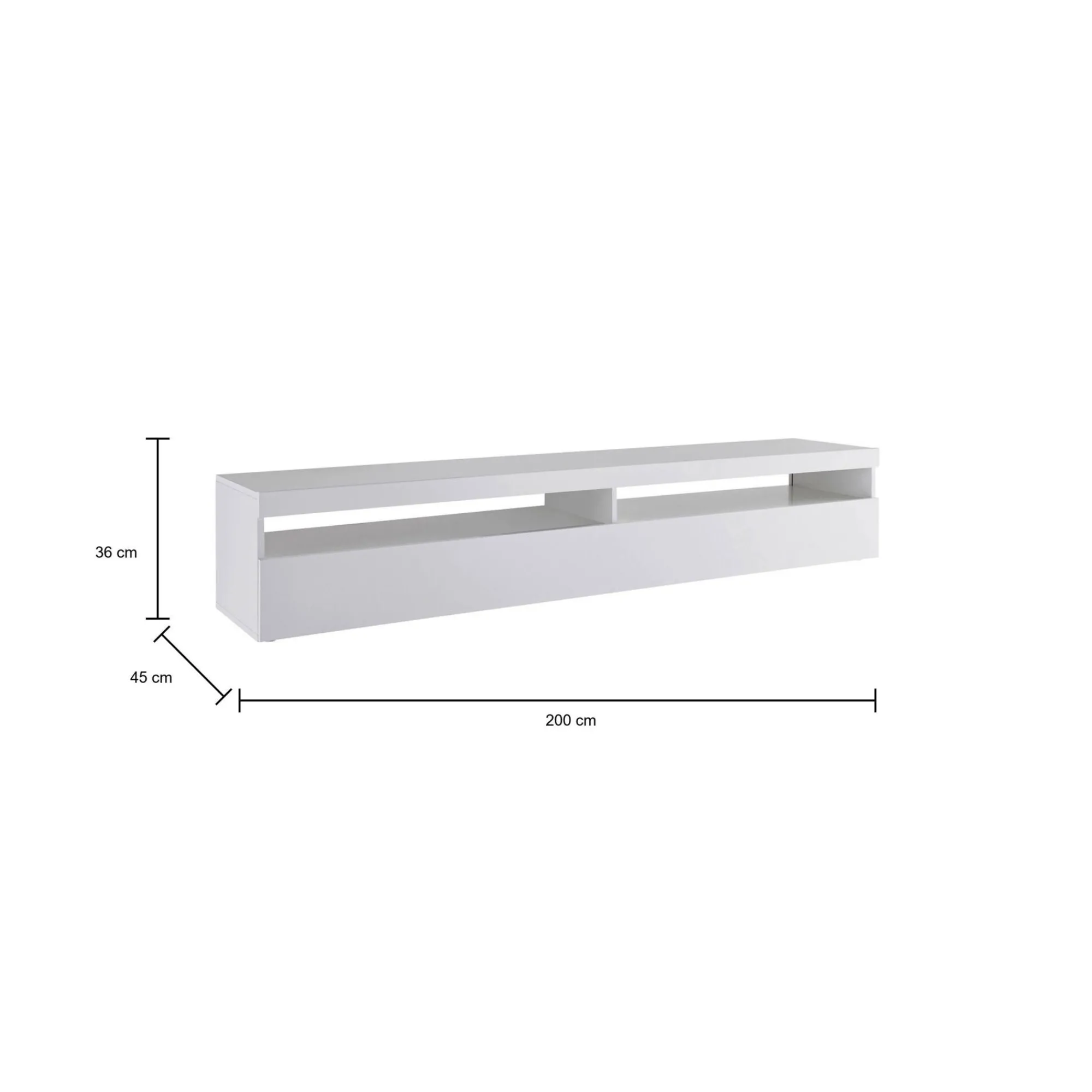Mobile porta TV Akon, Bianco lucido, con luce LED<Dmora Fashion