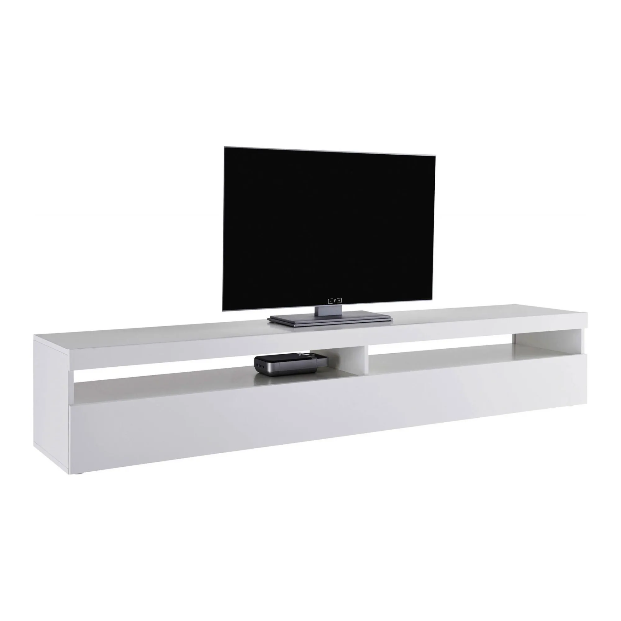 Mobile porta TV Akon, Bianco lucido, con luce LED<Dmora Fashion