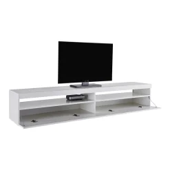 Mobile porta TV Akon, Bianco lucido, con luce LED<Dmora Fashion