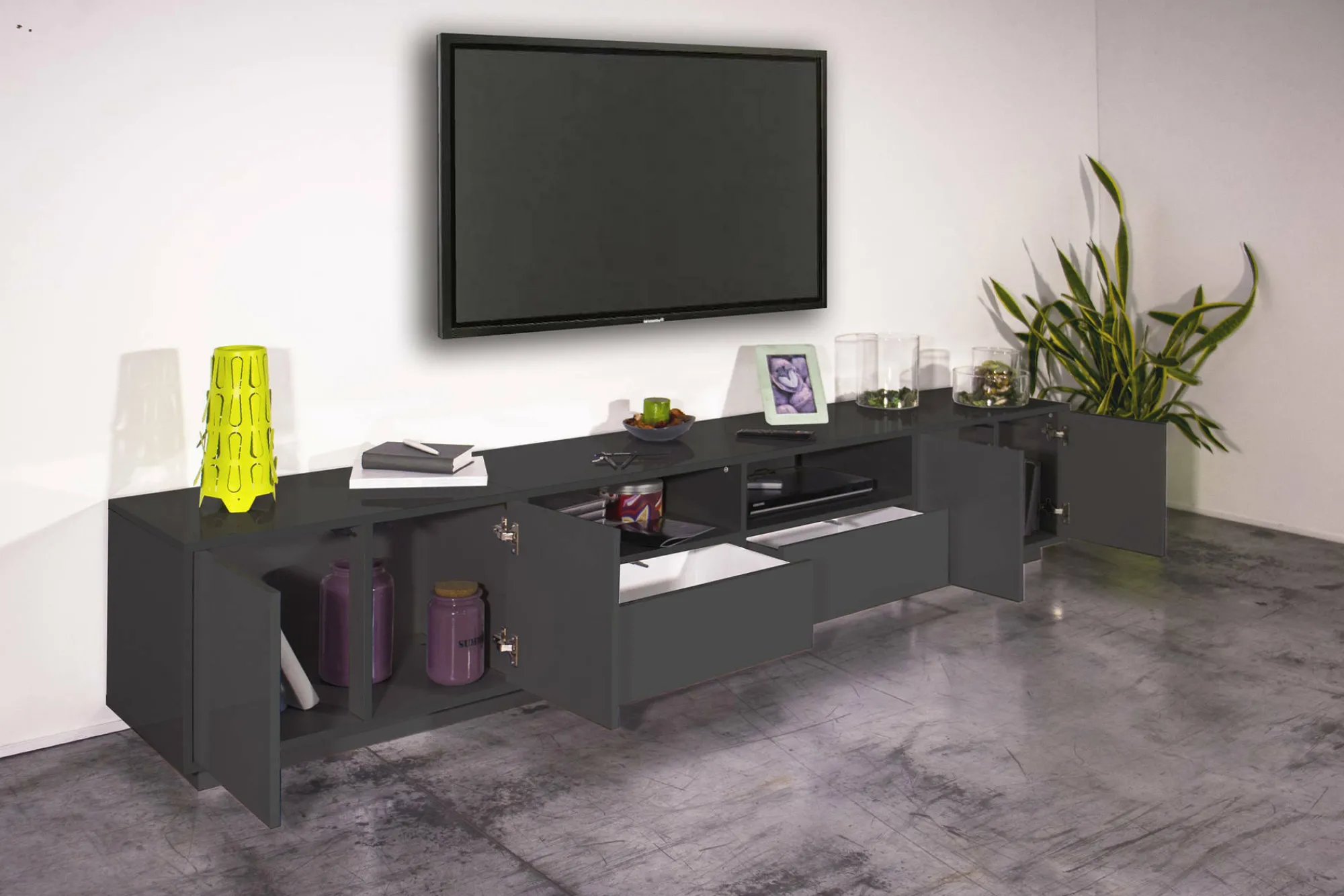Mobile porta TV Albak, cm 260x41h46,<Dmora Online