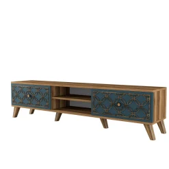Mobile porta TV Albonese, 180x35 h44 cm, Noce e Blu<Dmora Best Sale