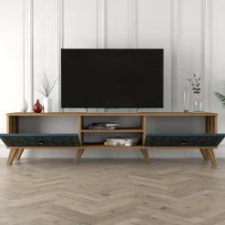 Mobile porta TV Albonese, 180x35 h44 cm, Noce e Blu<Dmora Best Sale