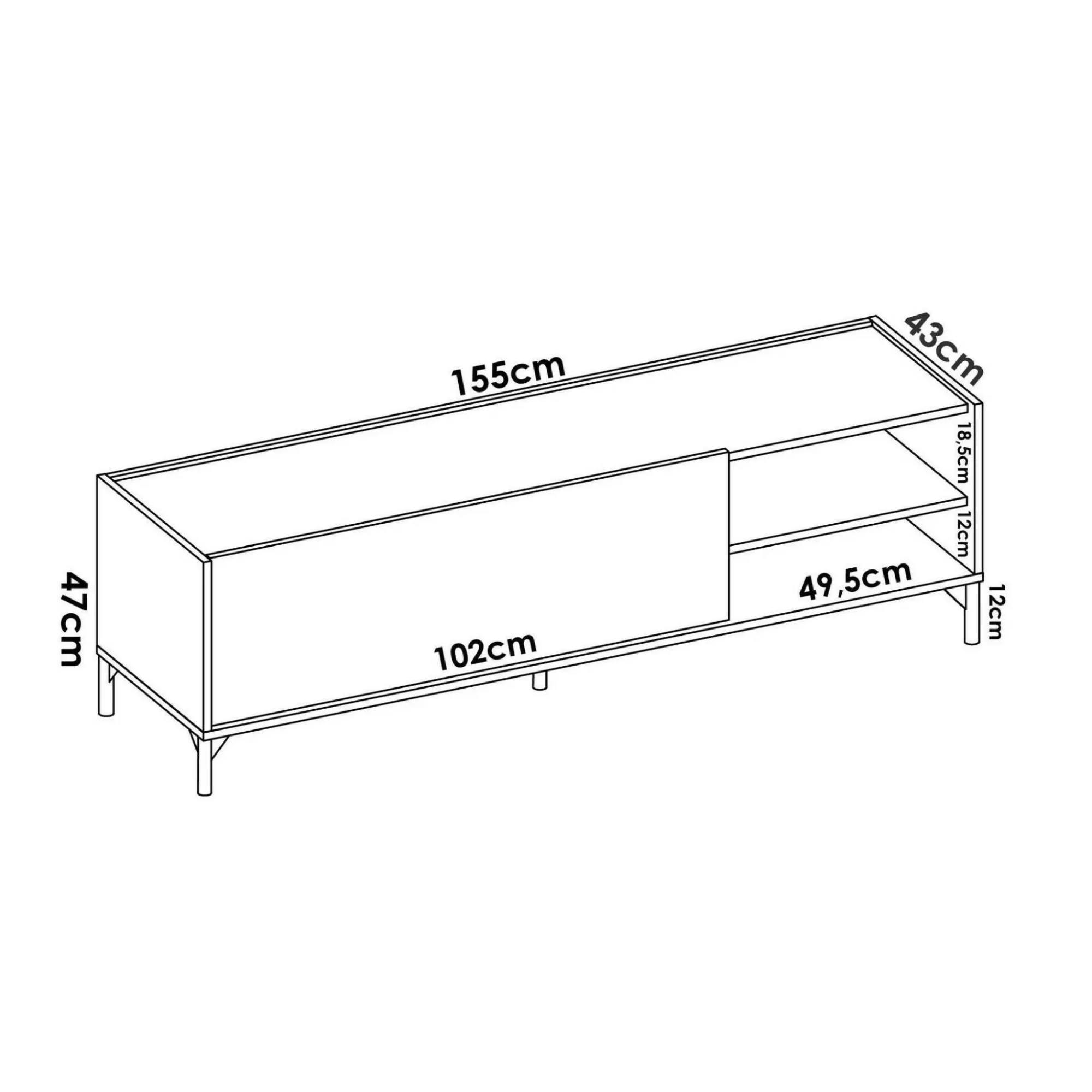 Mobile porta TV Allesia, 155x43h47 cm,<Dmora Best