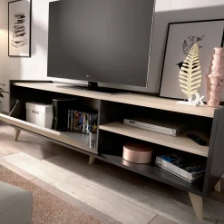 Mobile porta TV Allesia, 155x43h47 cm, Rovere e Antracite<Dmora Cheap