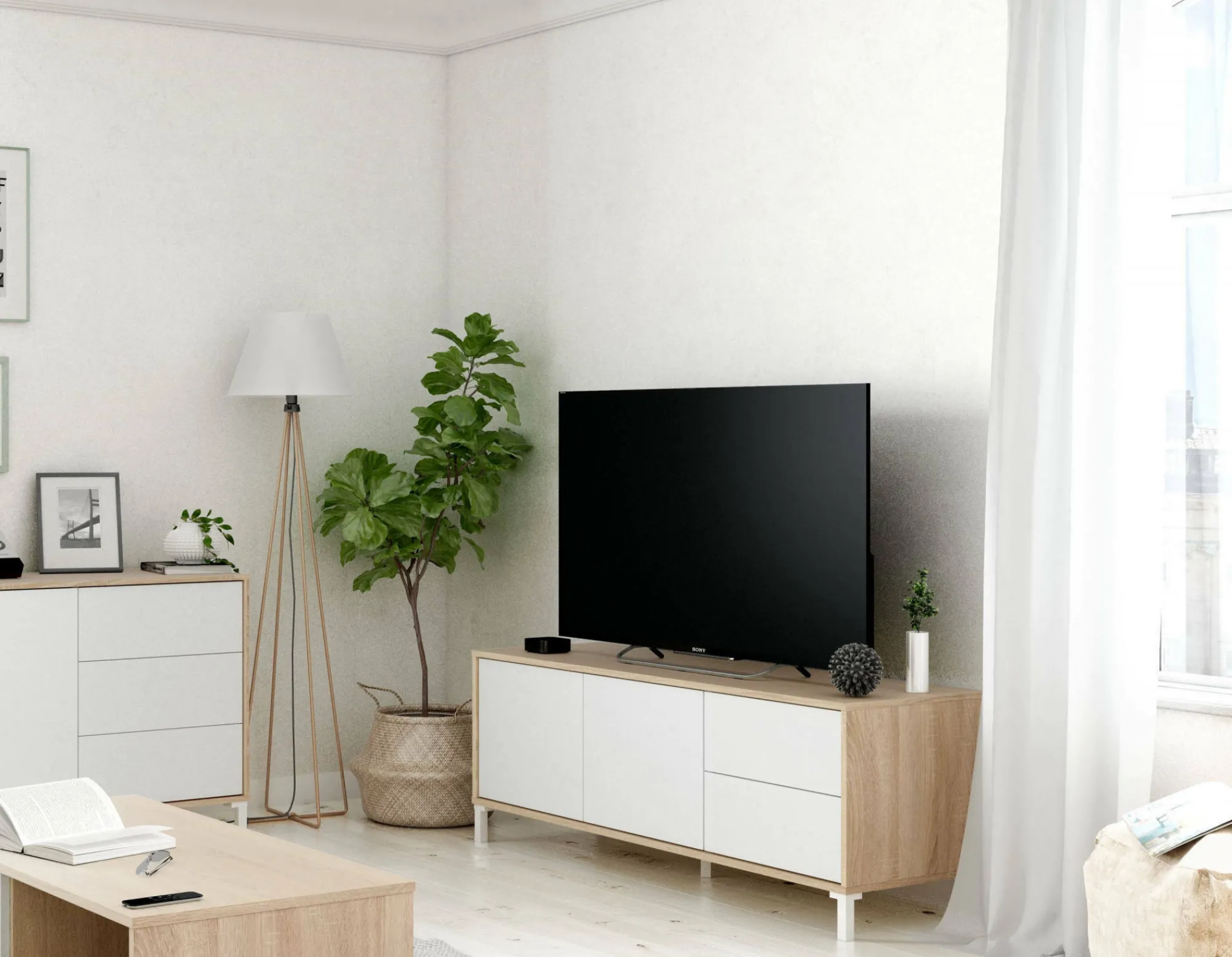 Mobile porta TV Alva, 130x41h47 cm, Rovere e Bianco<Dmora New