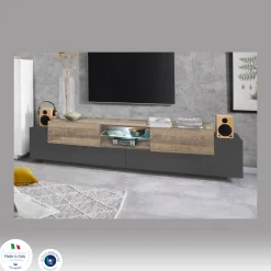 Mobile porta TV Amato, cm 220x40h51, Antracite e Acero<Dmora Outlet