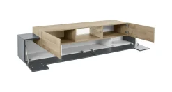Mobile porta TV Amato, cm 220x40h51, Antracite e Acero<Dmora Outlet