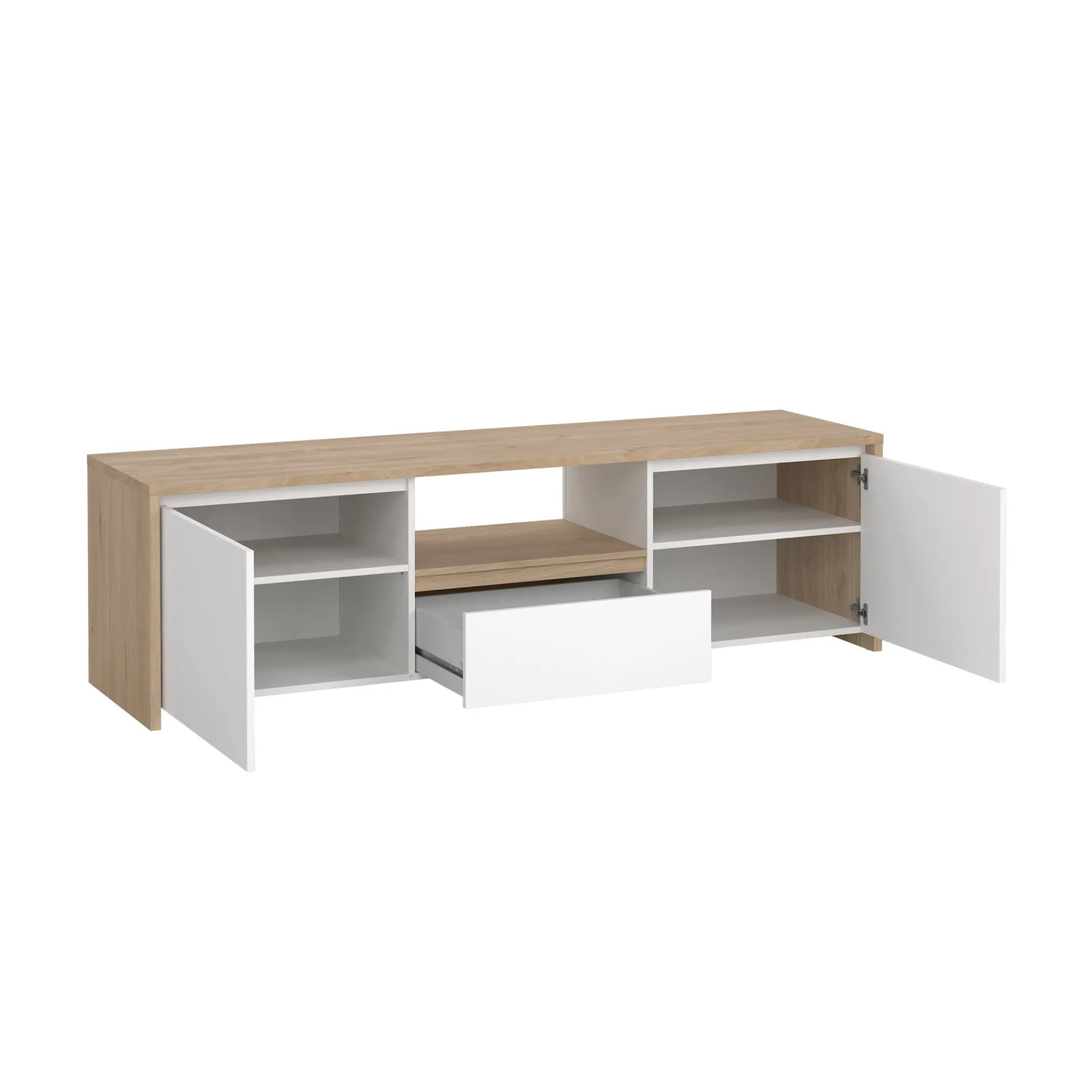 Mobile porta TV Ambivere, 48x179 h52 cm, Rovere e Bianco<Dmora Discount