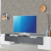 Mobile porta TV Amis, cm 210x45h45, Bianco lucido e Ardesia<Dmora Discount
