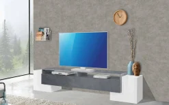 Mobile porta TV Amis, cm 210x45h45, Bianco lucido e Ardesia<Dmora Discount