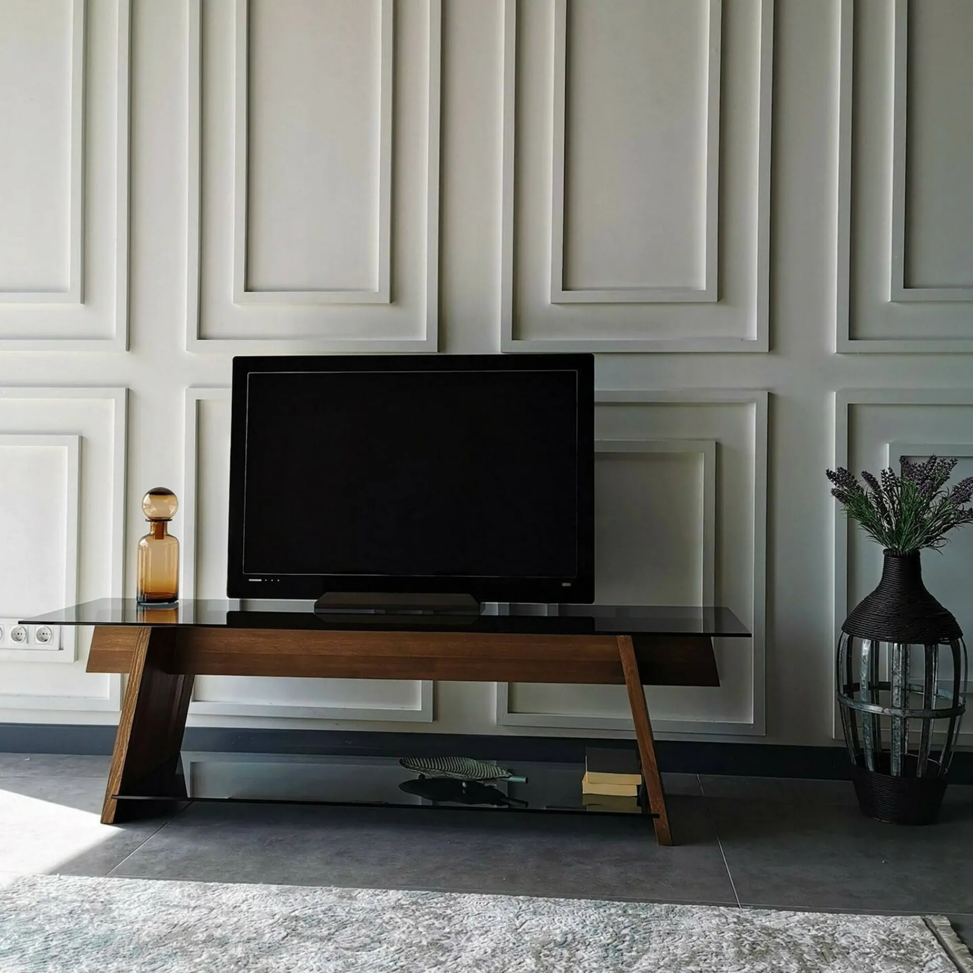 Mobile porta TV Amorosi, 158x40h45 cm, Noce e Nero<Dmora Clearance