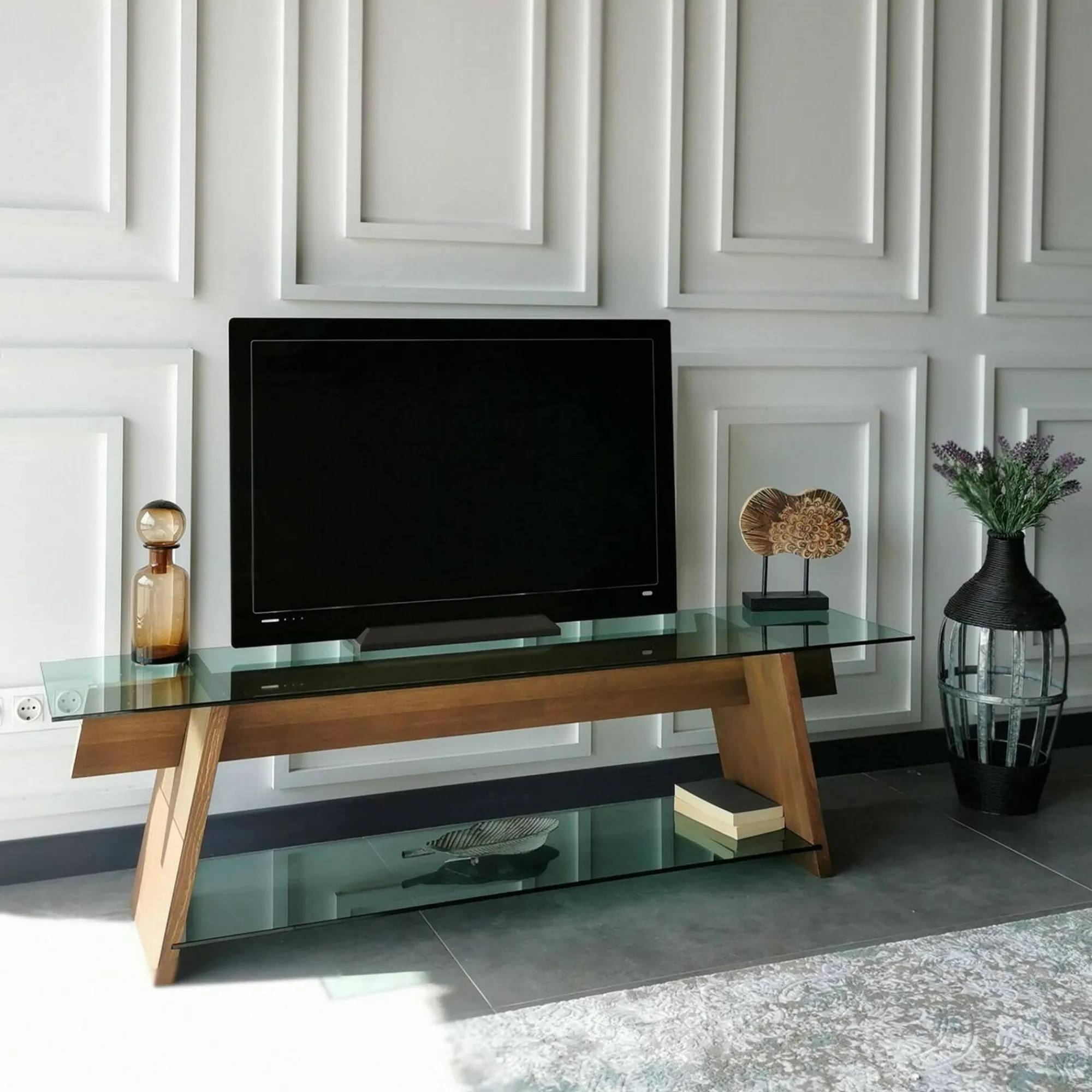 Mobile porta TV Amorosi, 158x40h45 cm, Noce e Verde<Dmora Hot