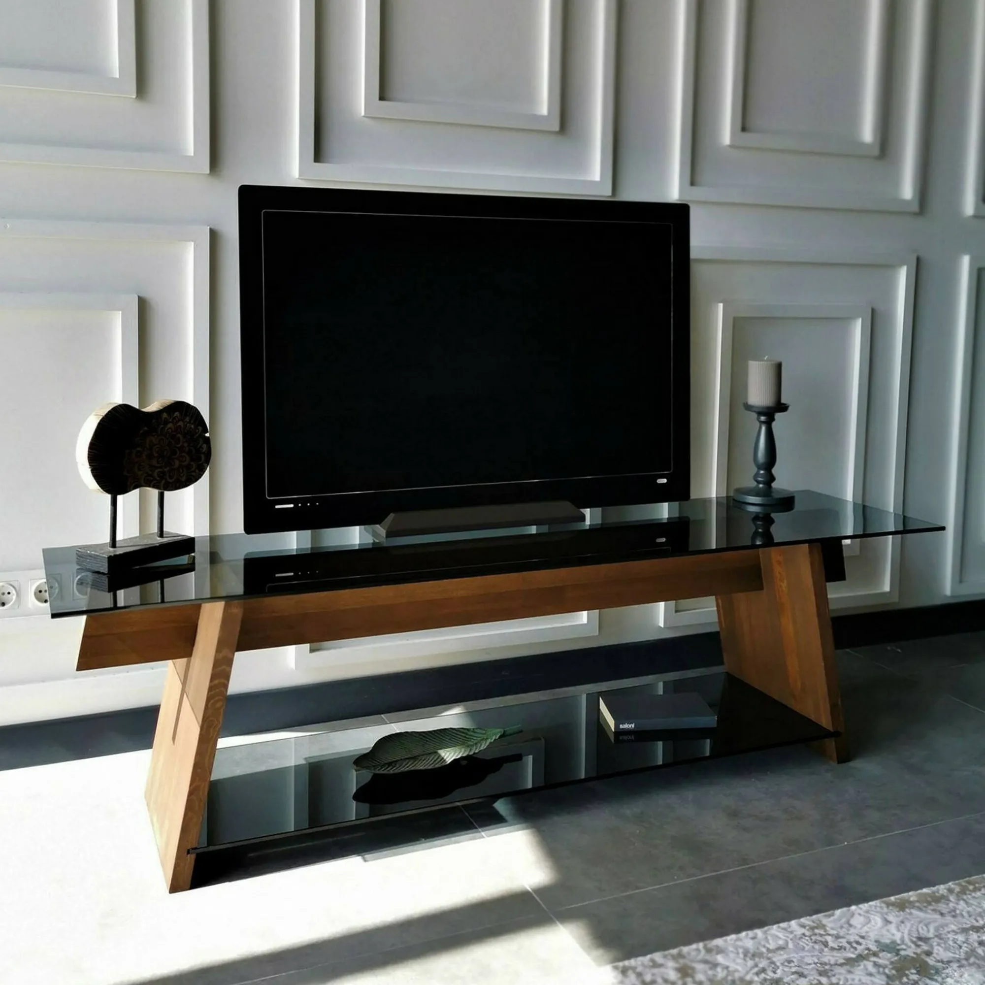 Mobile porta TV Amorosi, 158x40h45 cm, Noce e Nero<Dmora Clearance