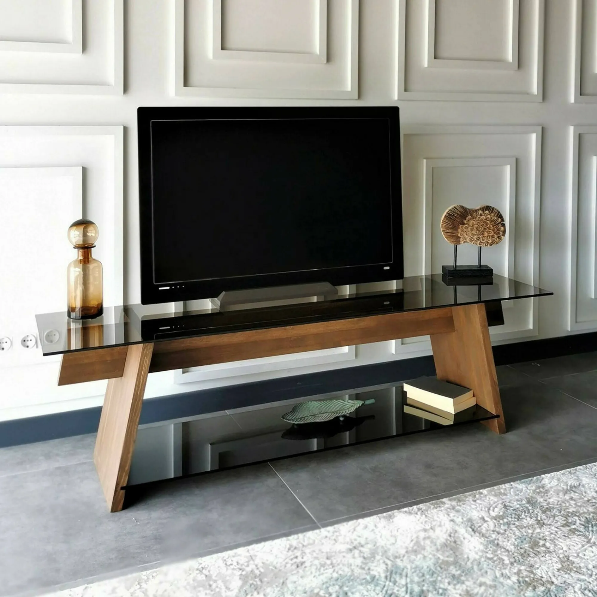 Mobile porta TV Amorosi, 158x40h45 cm, Noce e Nero<Dmora Clearance